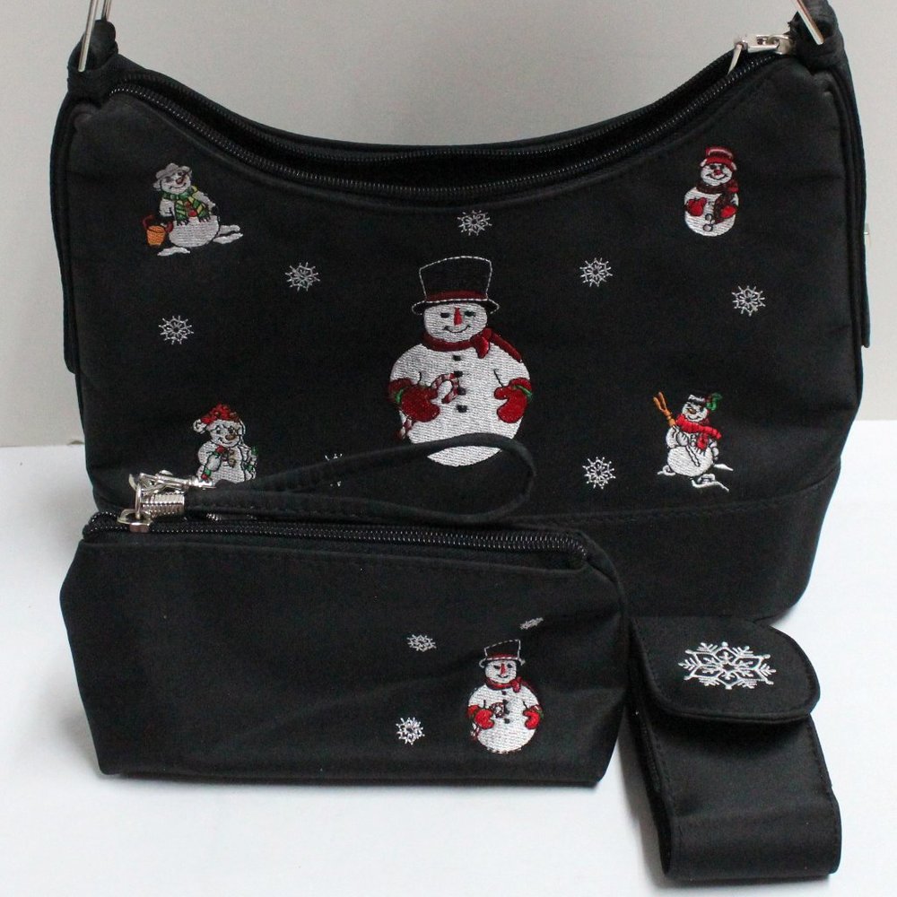 Older Unbranded 3 Piece Holiday Snow Theme Purse Wristlet Cell Phone Case Set - Picture 10 of 16